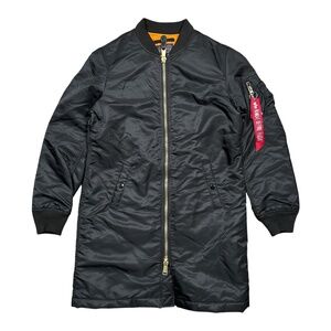 Alpha Industries L-2B Long Nylon Bomber Flight Jacket Black Womens Small